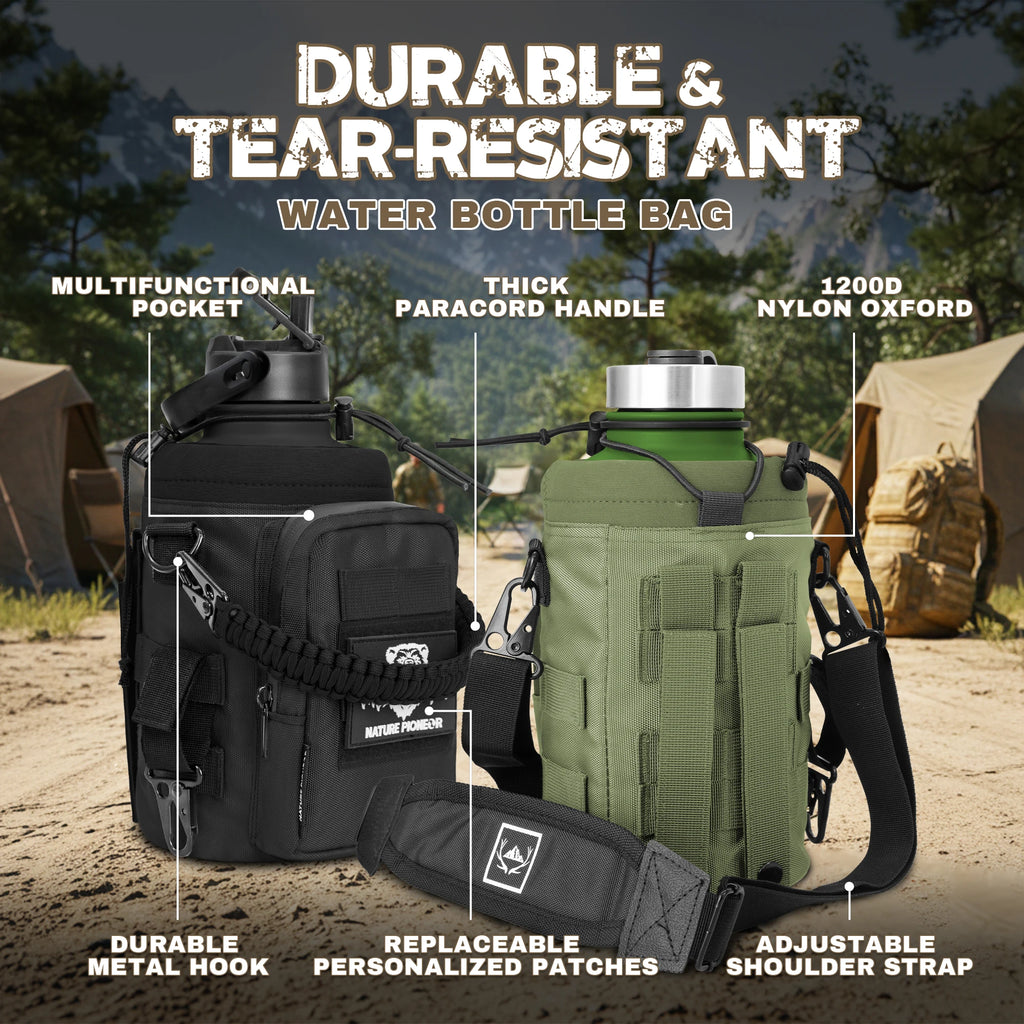 64oz Tactical Water Bottle Set, Stainless Steel Half Gallon Insulated Water Bottle with Tactical MOLLE Bottle Carrier Sleeve