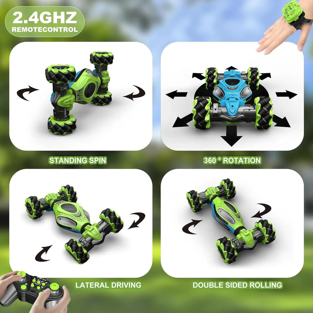 2XBATTERY 1611 MAX 1/12 Scale 4WD RC Twist Car Watch Control Car 360 Rotation 13CH RC Stunt Car Remote Control Car Vehicle Toys