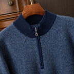 Autumn and Winter New 100 Mountain Cashmere Sweater Men's Half Zipper Half Turtleneck Sweater Men's Thickened Middle-aged Base Shirt