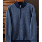 Autumn and Winter New 100 Mountain Cashmere Sweater Men's Half Zipper Half Turtleneck Sweater Men's Thickened Middle-aged Base Shirt