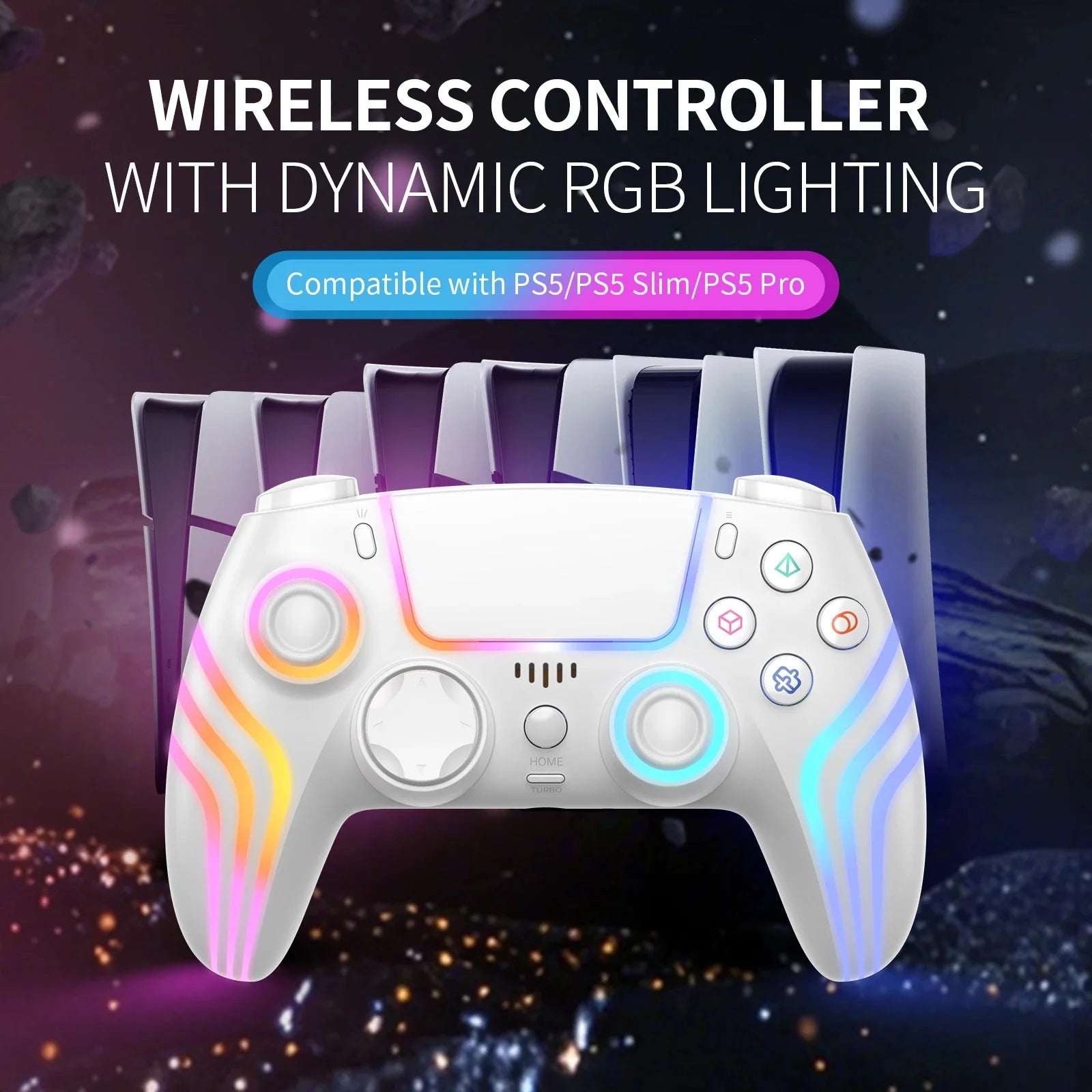 PS5 Controller,Wireless Anti-Drift Gamepad,Dual Hall Joysticks&Triggers,Macro Back Buttons,1500mAh, RGB