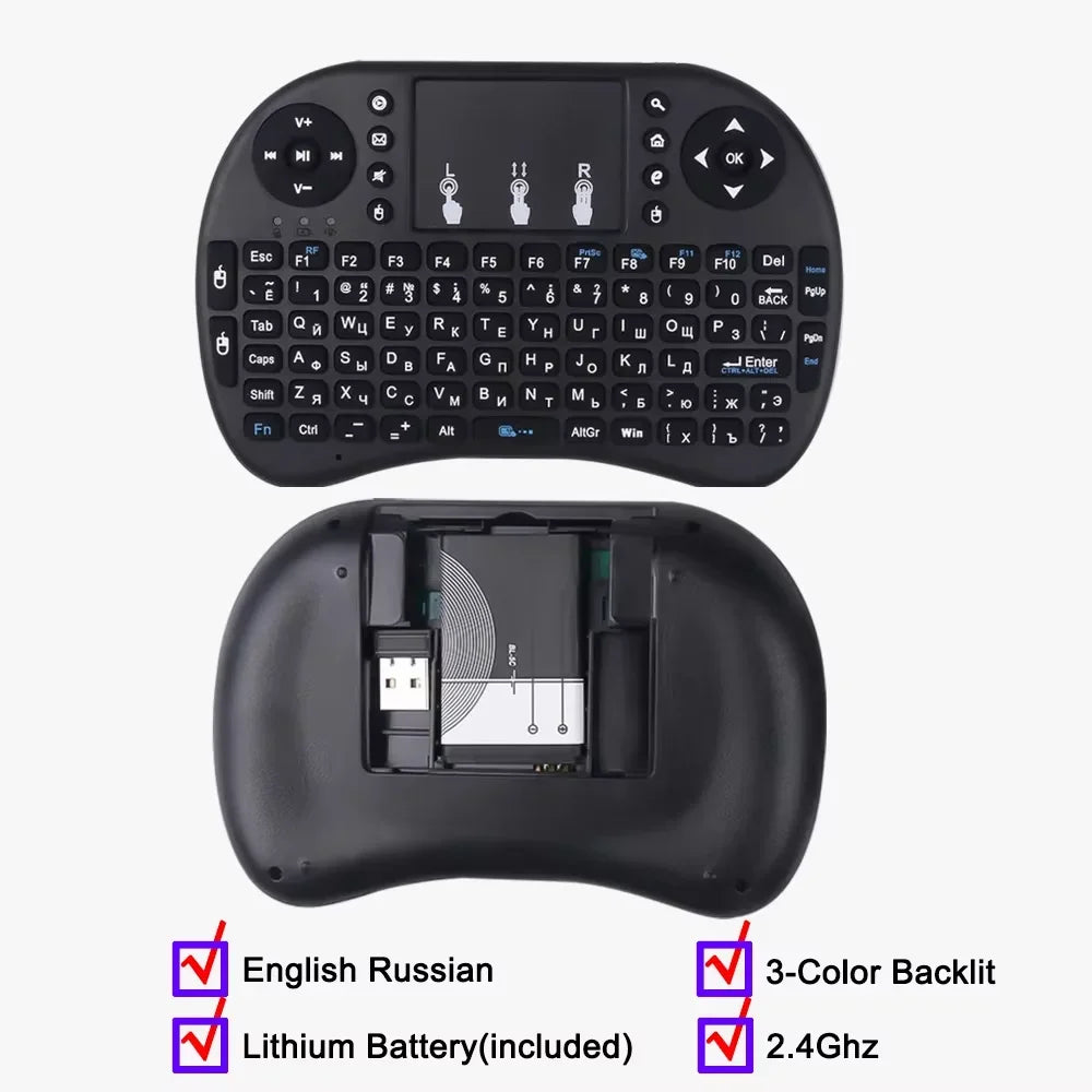 KEBIDUMEI Mini Wireless Keyboard with Scroll Wheel Touchpad 8-Color Backlit BT 2.4G Dual Mode Air Mouse Remote for PC TV Box