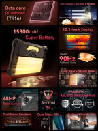 Android Tablet 15 Cubot TAB KingKong S, 15300 mAh Battery, 16GB(6+10), 256GB, 10.1-Inch 90Hz Display, Camping Light, 48MP Camera