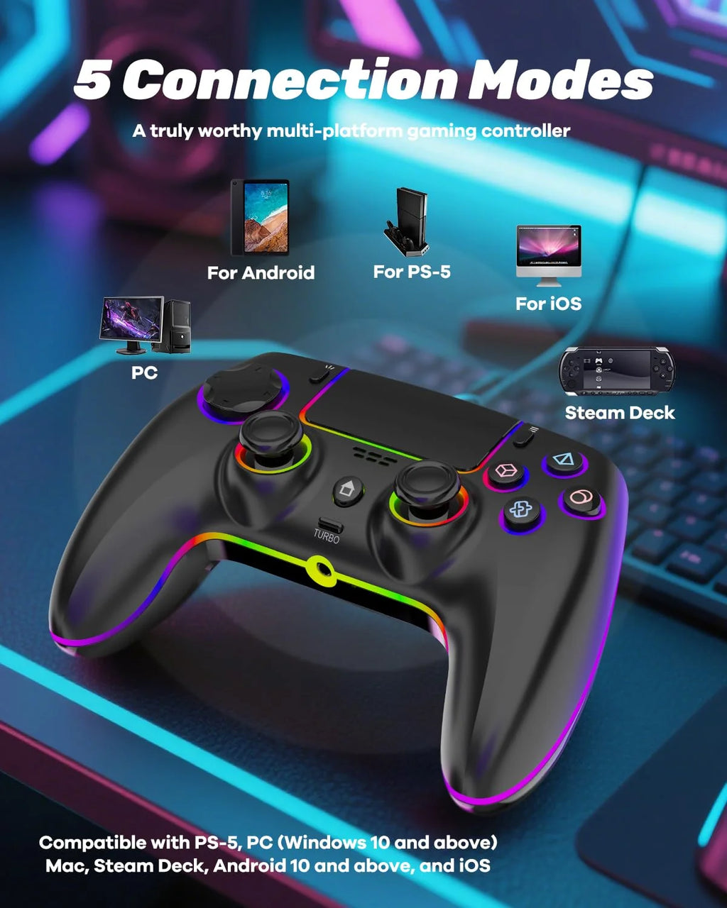 PS5 Controller,Wireless Anti-Drift Gamepad,Dual Hall Joysticks&Triggers,Macro Back Buttons,1500mAh, RGB