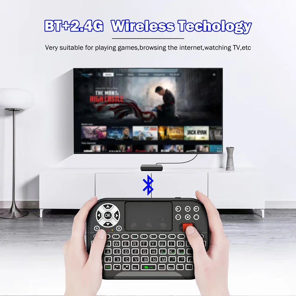 KEBIDUMEI Mini Wireless Keyboard with Scroll Wheel Touchpad 8-Color Backlit BT 2.4G Dual Mode Air Mouse Remote for PC TV Box