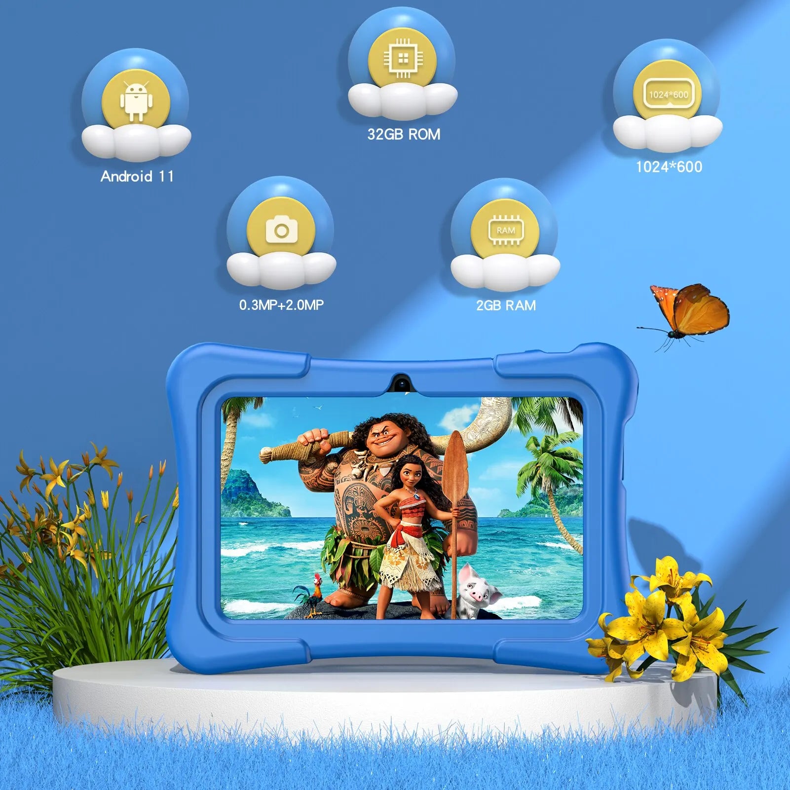 PRITOM Kids Tablet 7 Inch Android 13 32 GB WiFi Bluetooth Dual Camera Educational Software Installed with Proof Case