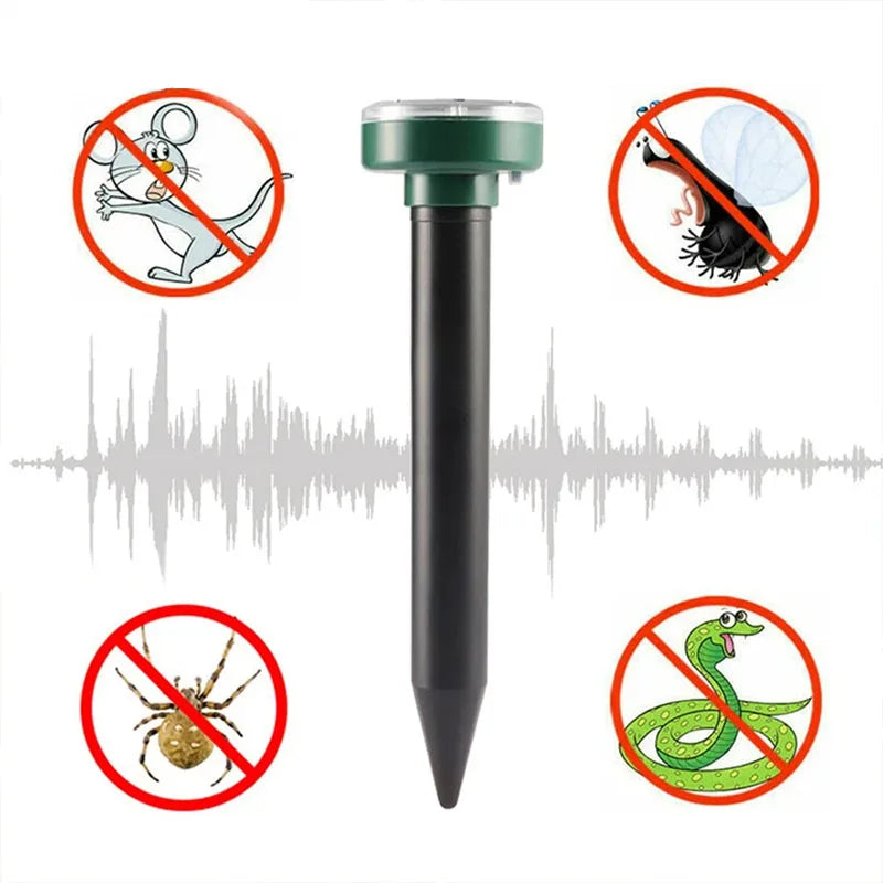 4PCS Solar Powered Ultrasonic Mouse Mole Repeller Rodent Deterrent Vibration Wave LED Lights For Yard Garden Park Farm Outdoor