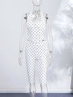 Fashion Polka Dot Two-pieces 7-inch Pants Sets Women's Slim Halter Waist-cinching Tops Hip-wrap Pant 2026 New Ladies Solid Suit