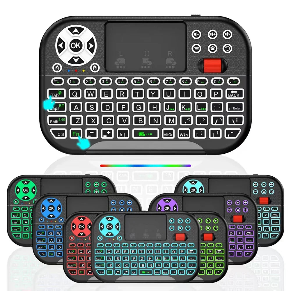 KEBIDUMEI Mini Wireless Keyboard with Scroll Wheel Touchpad 8-Color Backlit BT 2.4G Dual Mode Air Mouse Remote for PC TV Box