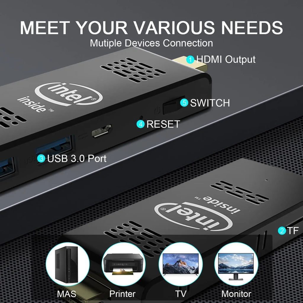 Intel W5 Pro Mini PC Computer Stick with Windows 10 Atom Z8350 4GB/8GB RAM 64GB/128GB eMMC Wi-Fi 5 Bluetooth 4.0 Built-in Fan