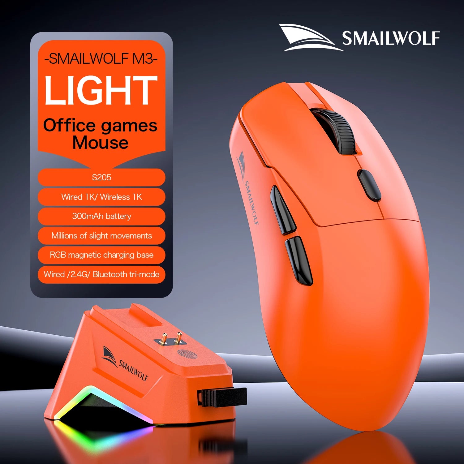 SMAILWOLF M3 PRO Wireless Bluetooth Three-Mode Mouse E-Sports Gaming Laptop Desktop PAW3311 Wired Home Lightweight FPS