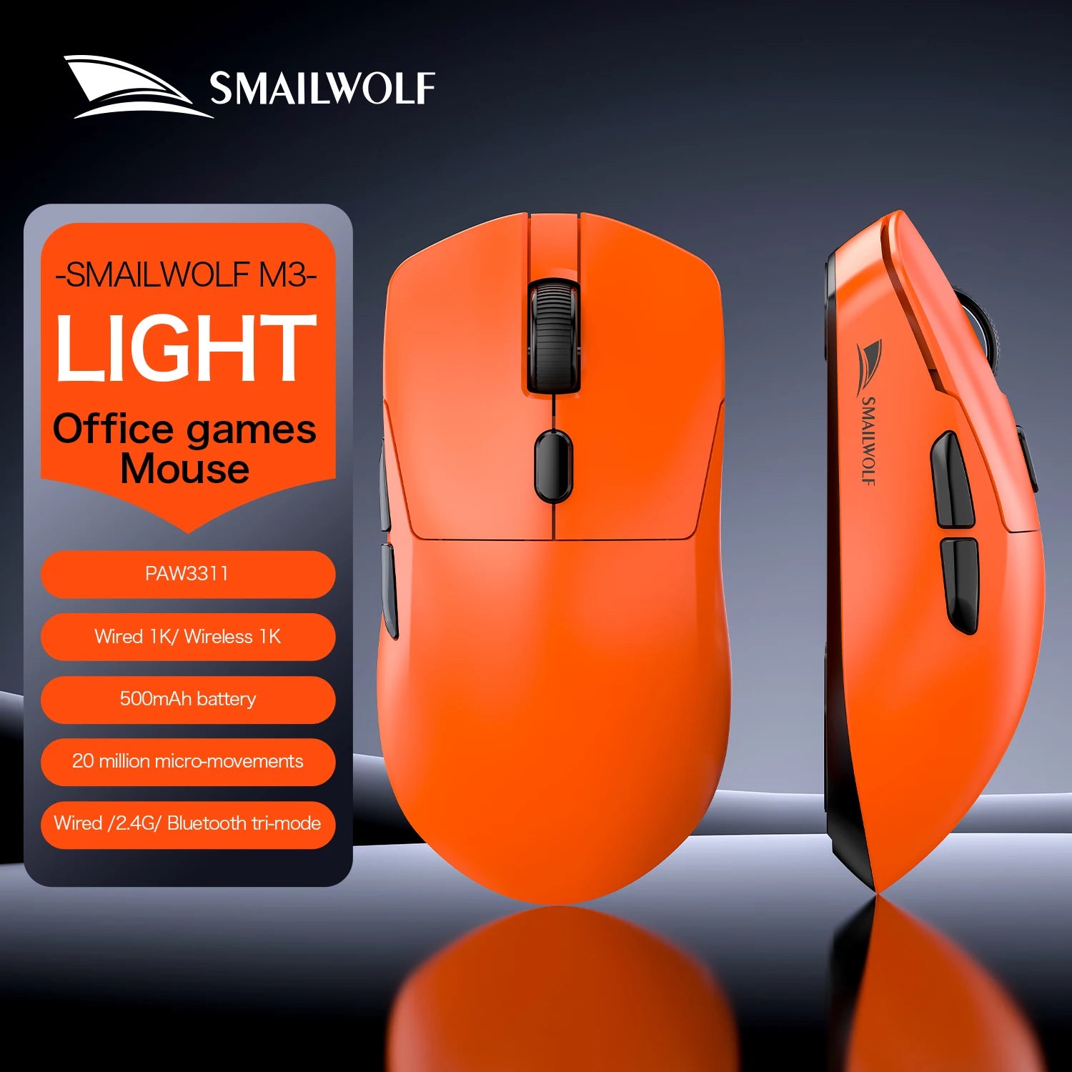 SMAILWOLF M3 PRO Wireless Bluetooth Three-Mode Mouse E-Sports Gaming Laptop Desktop PAW3311 Wired Home Lightweight FPS
