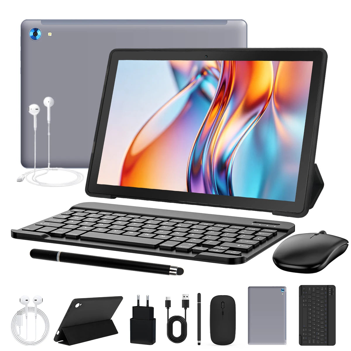 URAO 10 Inch Android Tablet, 15 8-Core Tablets, 24GB+128GB, 1TB Expansion, WiFi 6, 5MP+8MP, Stylus, Keyboard, Mouse, Headphone, PC PAD Set
