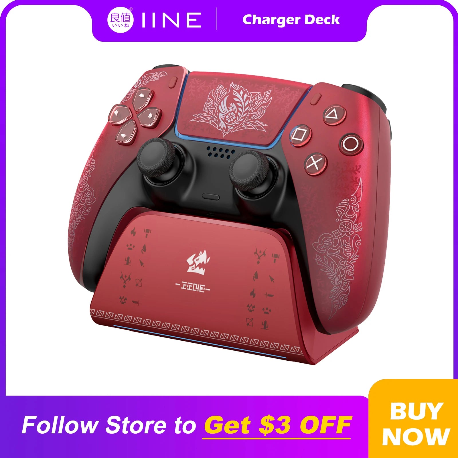 IINE CHARGING STATION FOR PS5 CONTROLLER/Anti-slip Design，LED Indicator，Overcharge Protection，Fast Charging