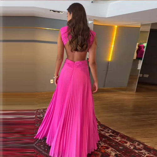 Backless Women Dress Cross Waist Long Dress Sleeveless Backless dresses A Line Ruched Evening Gown  Elegant Party Gown 2026 New