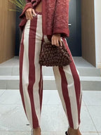 Street Striped Jeans Women's High-Waist Pockets Wide-Leg Trouser 2026 Spring Summer Retro Multicolor Vertical Stripe Denim Pant