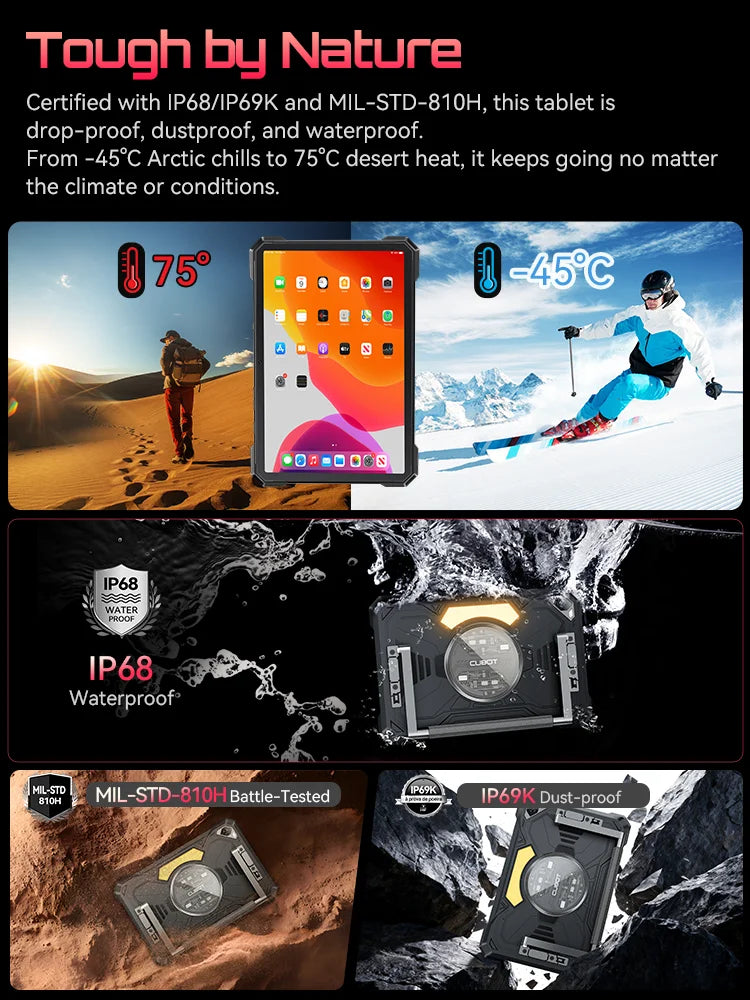 Android Tablet 15 Cubot TAB KingKong S, 15300 mAh Battery, 16GB(6+10), 256GB, 10.1-Inch 90Hz Display, Camping Light, 48MP Camera
