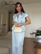 Urban Solid Blazer Skirt Women Set Elegant Pleated Sleeveless V-neck Top Split Hip Package Skirts 2026 Summer Lady Outfit New