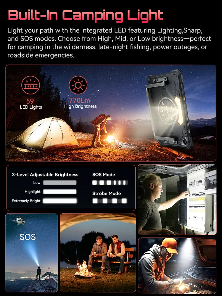 Android Tablet 15 Cubot TAB KingKong S, 15300 mAh Battery, 16GB(6+10), 256GB, 10.1-Inch 90Hz Display, Camping Light, 48MP Camera