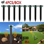 4PCS Solar Powered Ultrasonic Mouse Mole Repeller Rodent Deterrent Vibration Wave LED Lights For Yard Garden Park Farm Outdoor