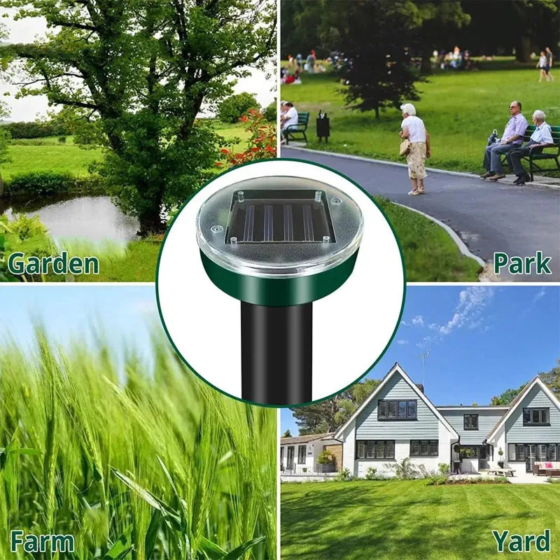 4PCS Solar Powered Ultrasonic Mouse Mole Repeller Rodent Deterrent Vibration Wave LED Lights For Yard Garden Park Farm Outdoor