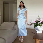 Urban Solid Blazer Skirt Women Set Elegant Pleated Sleeveless V-neck Top Split Hip Package Skirts 2026 Summer Lady Outfit New