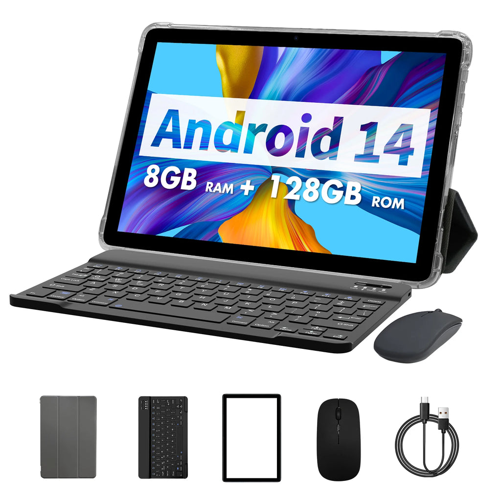 PRITOM TAB11 Android 14 Tablet 10 Inch, 8GB (4+4 Expandable) RAM + 128GB ROM, Octa Core, 5G WiFi, with Keyboard, Mouse, Case