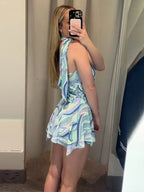 Swirl Print Women's Mini Dress Sexy Halter Neck Sleeveless Backless Ruffles Dresses Female 2026 Summer Fashion Beach Vestidos