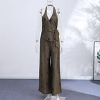 Sequins Women's Pant Sets Sexy Halter Neck Wrap Top Wide Leg Pants Two Piece Set Female 2026 Summer Woman New Vacation Outfit